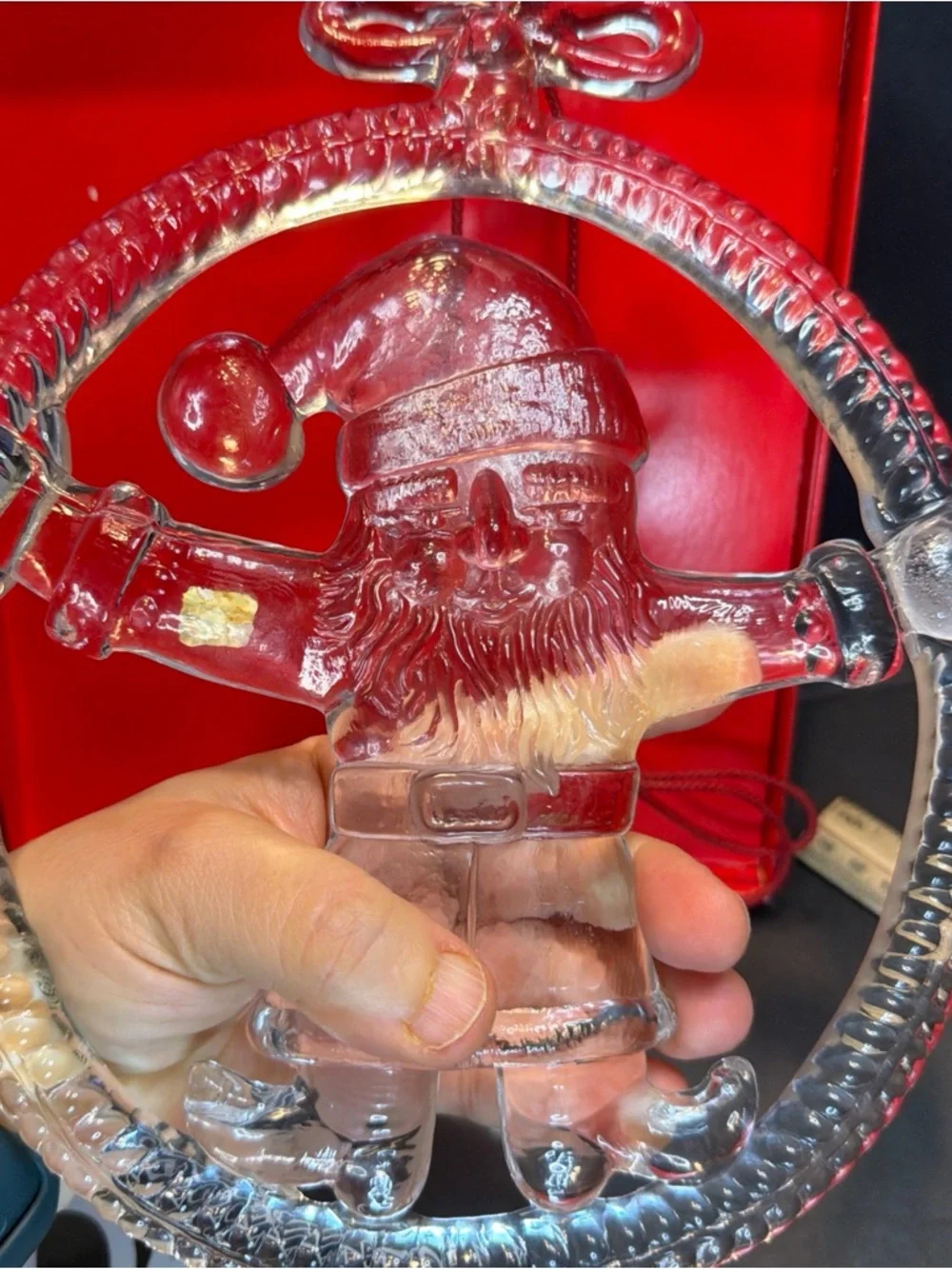 Vtg Kosta Boda Sweden Large Clear Glass Christmas Santa Ornament Sun Catcher